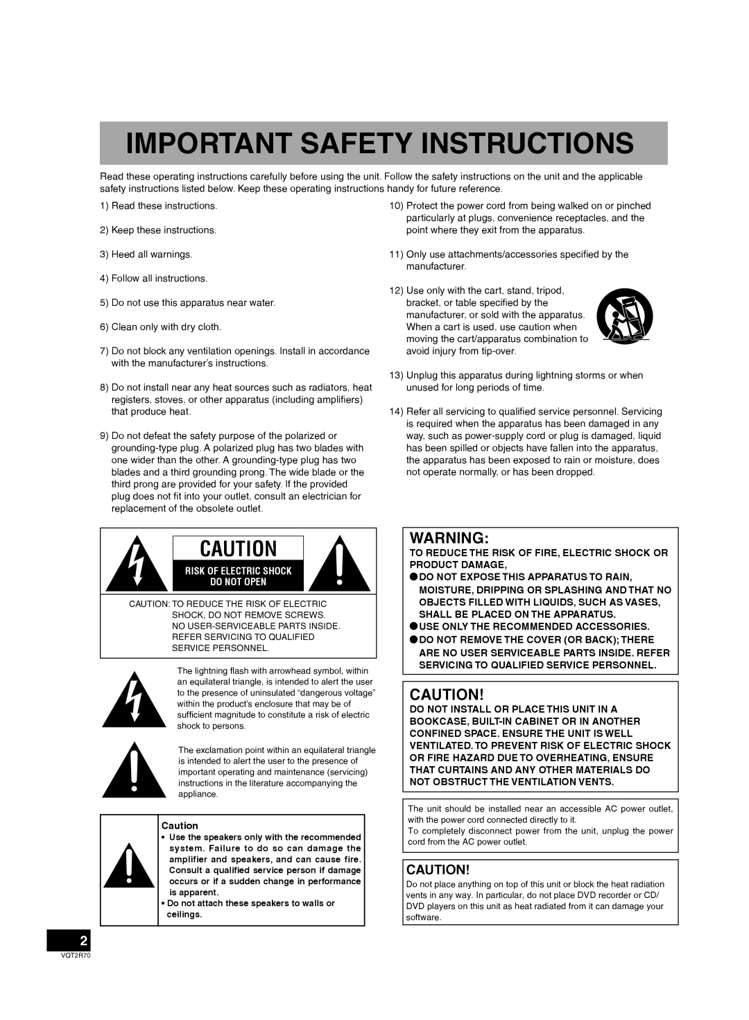 Panasonic SC-ZT2 warranty Important Safety Instructions 