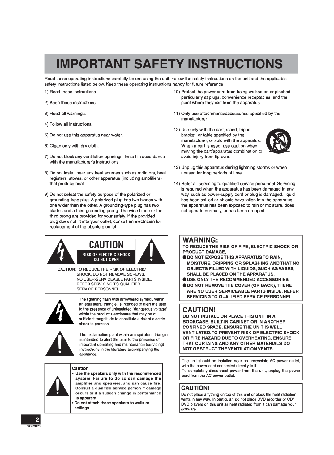 Panasonic SC-ZT2 warranty Important Safety Instructions, Risk Of Electric Shock Do Not Open 