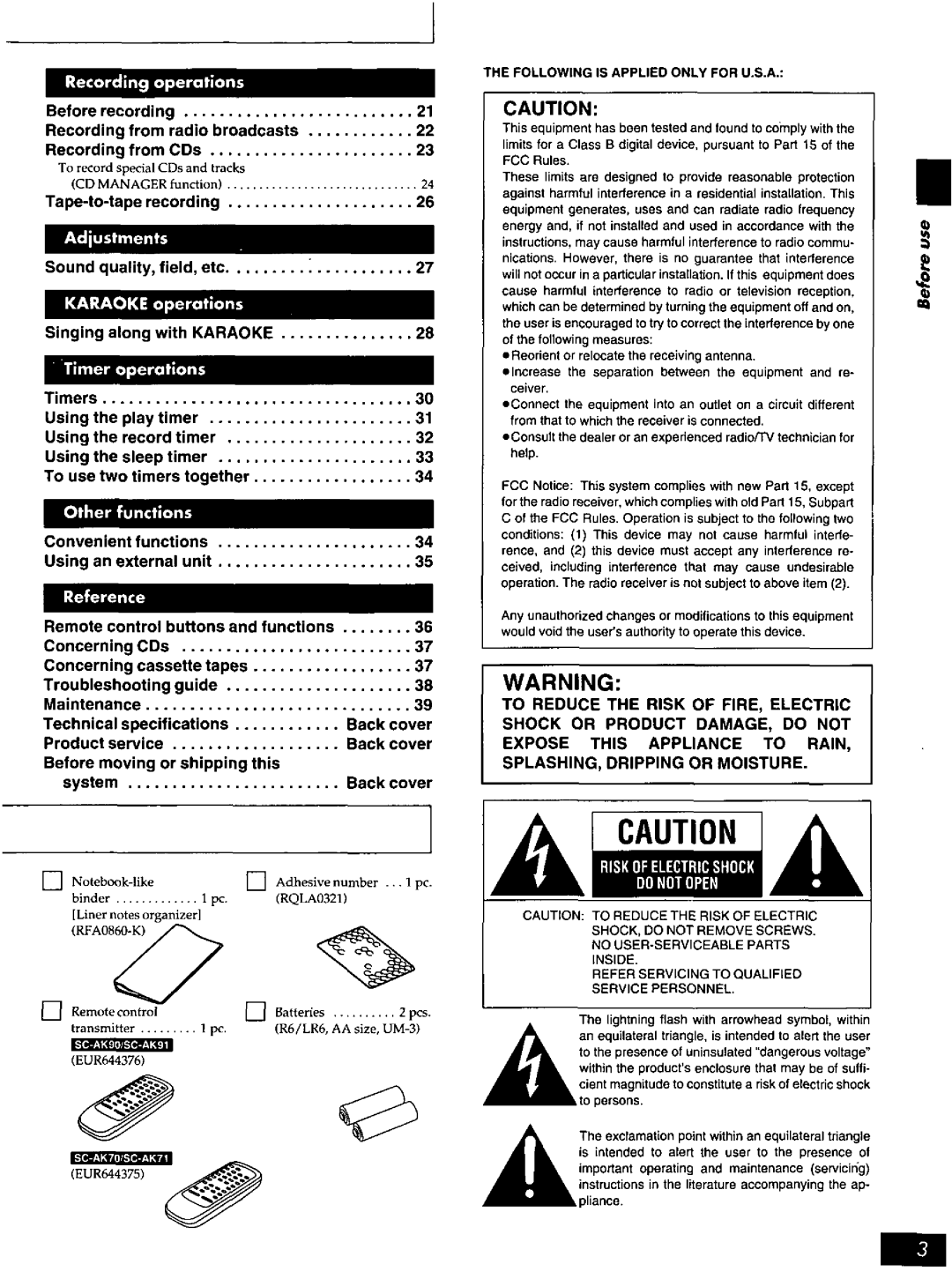 Panasonic SC-AK90, SCAK91, SCAK71, SCAK70 manual 