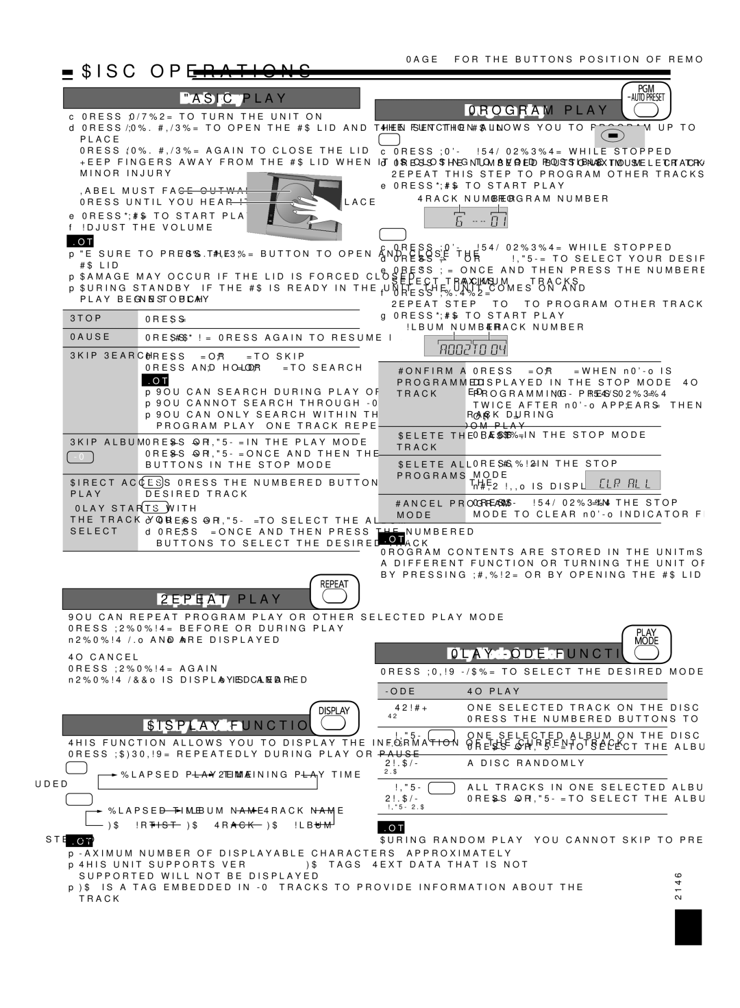 Panasonic SCEN38 important safety instructions Disc operations 