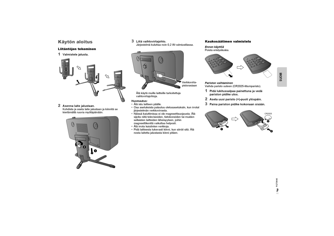 Panasonic SCGT07 manual Käytön aloitus, Liitäntöjen tekeminen, Kaukosäätimen valmistelu, Suomi 