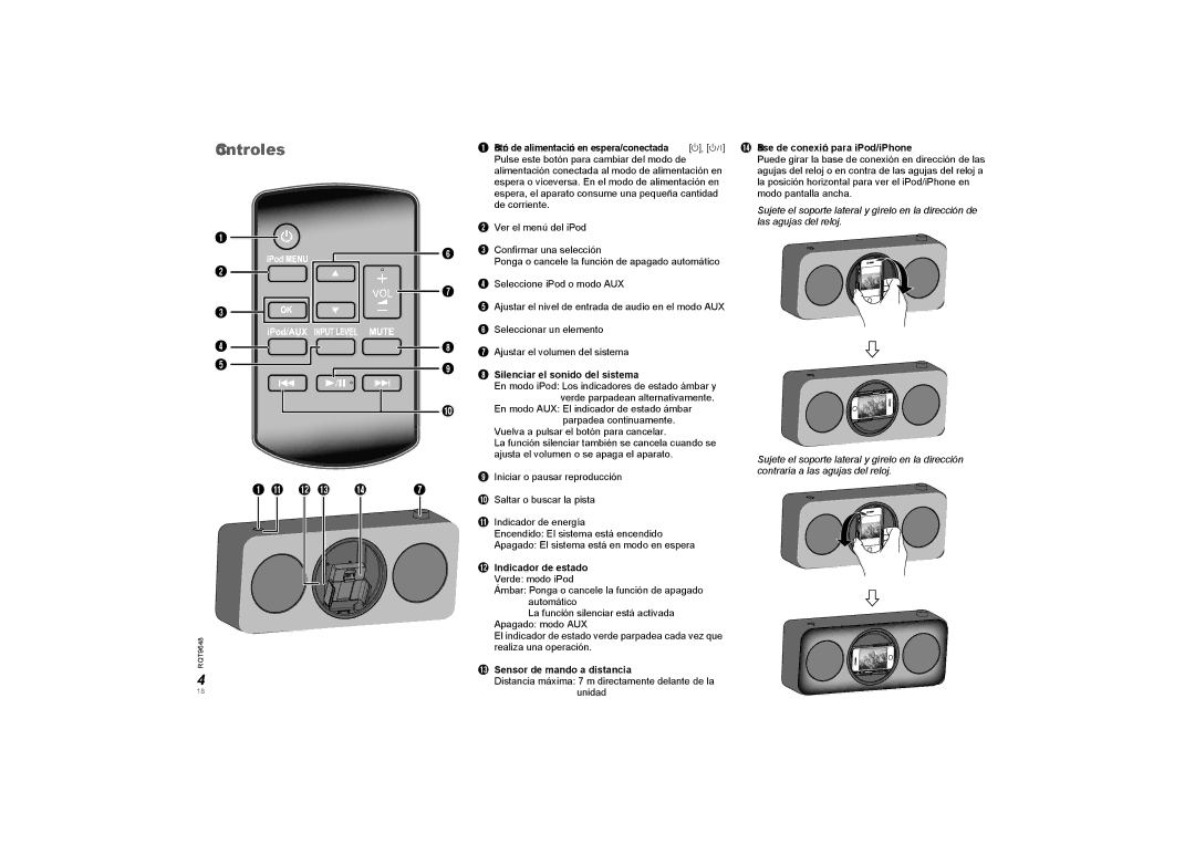 Panasonic SCGT07 manual Controles, Silenciar el sonido del sistema, Indicador de estado, Sensor de mando a distancia 