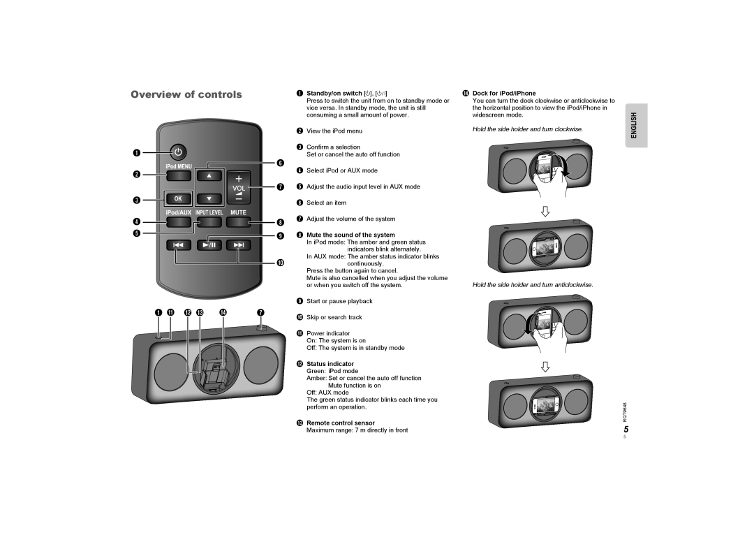 Panasonic SCGT07 manual Overview of controls, A K L M, English 