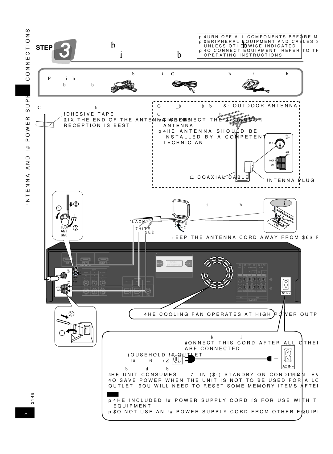 Panasonic SCHT56 operating instructions Antenna and AC power, Supply connections, AC power supply connections 