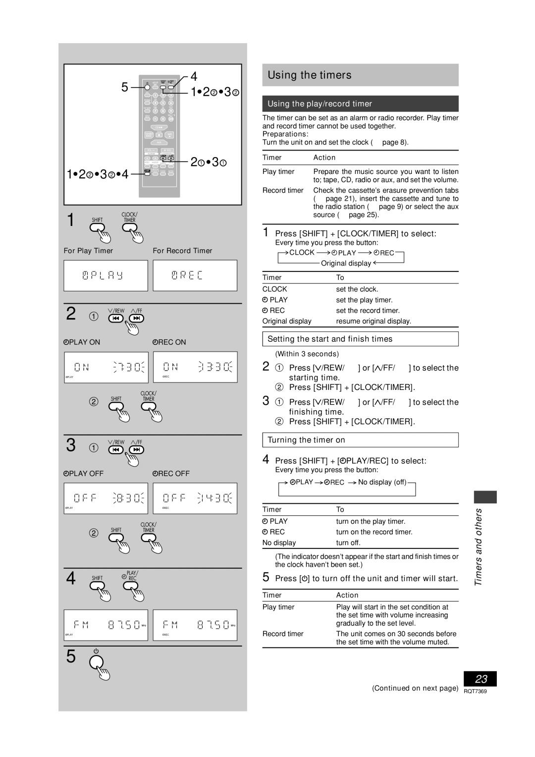 Panasonic SCPM19 operating instructions Using the timers, Others, Using the play/record timer 