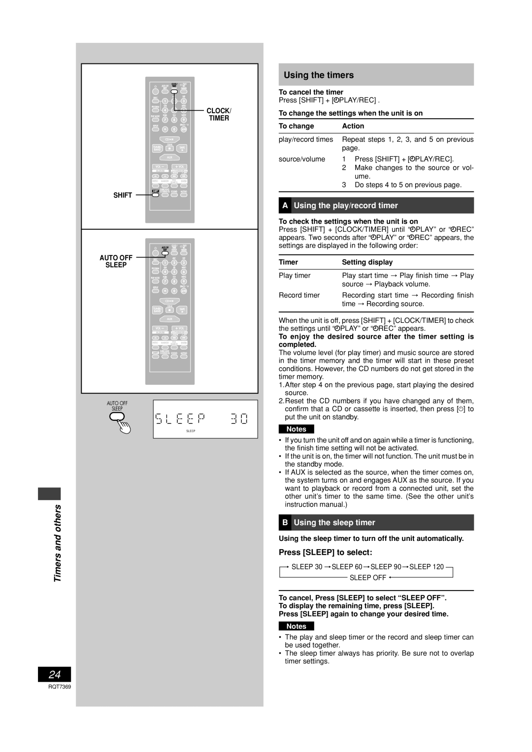 Panasonic SCPM19 operating instructions Timers and others, Using the sleep timer, Press Sleep to select 