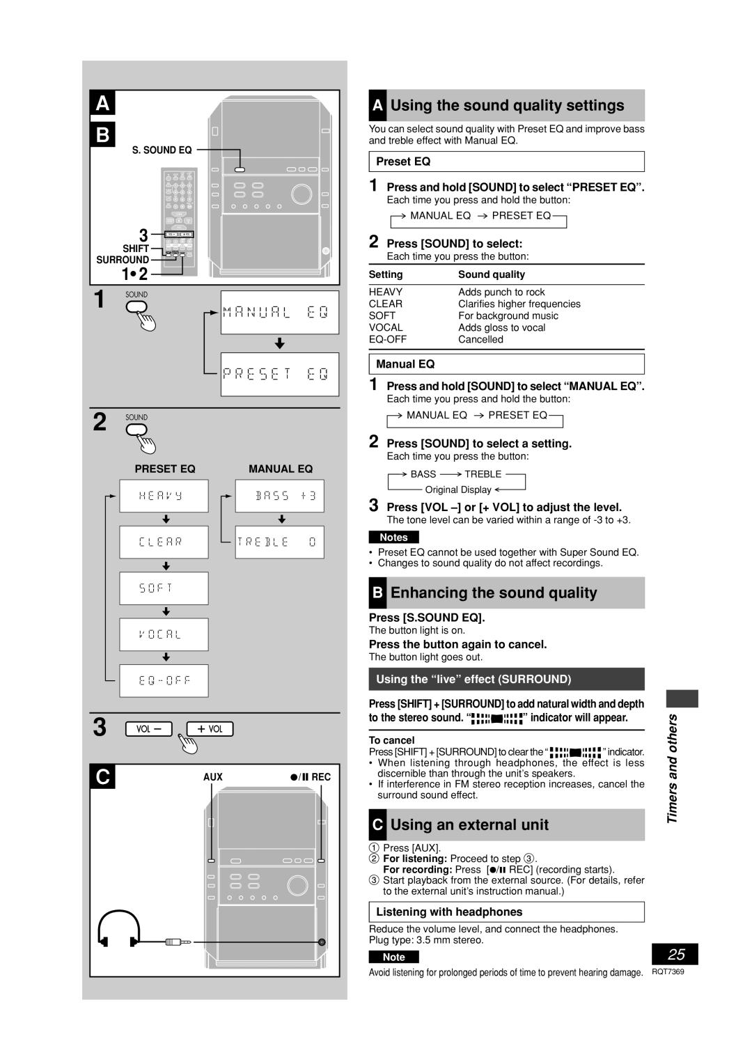 Panasonic SCPM19 Using the sound quality settings, Enhancing the sound quality, 1C Using an external unit 