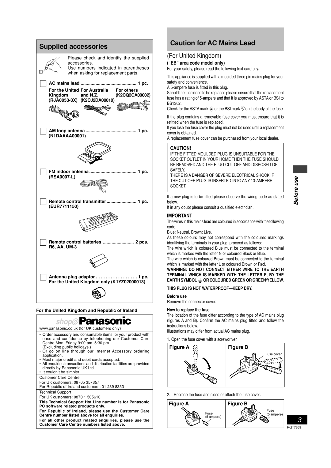 Panasonic SCPM19 operating instructions Supplied accessories, Use, EB area code model only 