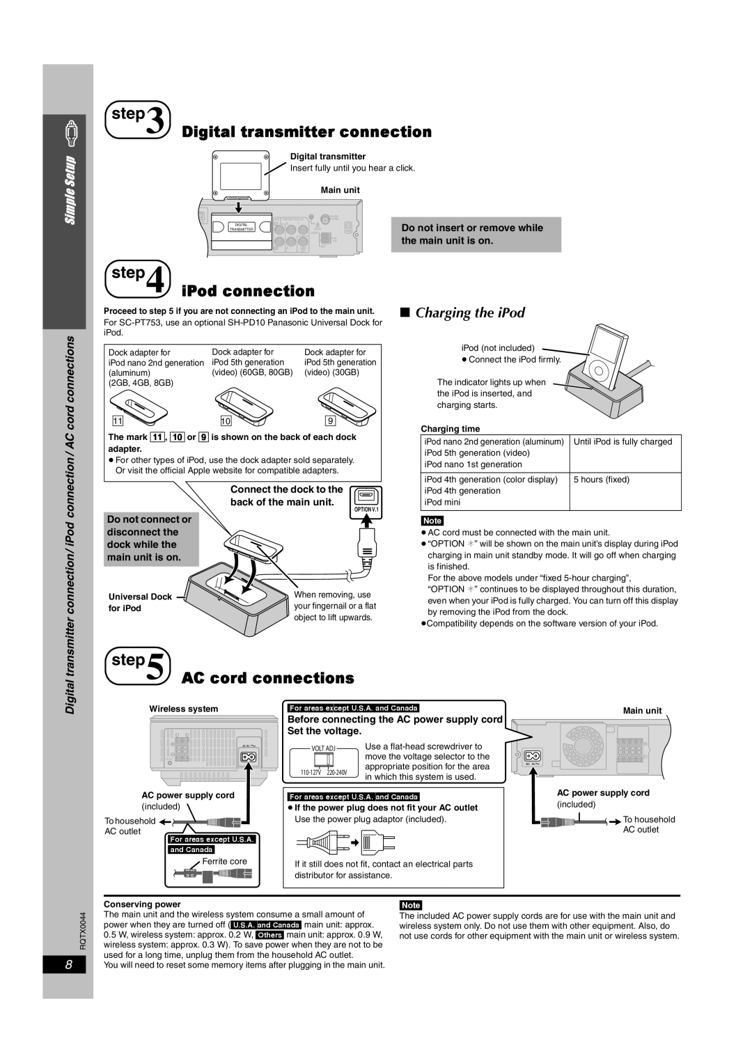 Panasonic SCPT750, SC-PT753 manual Charging the iPod, Digital, Before connecting the AC power supply cord Set the voltage 