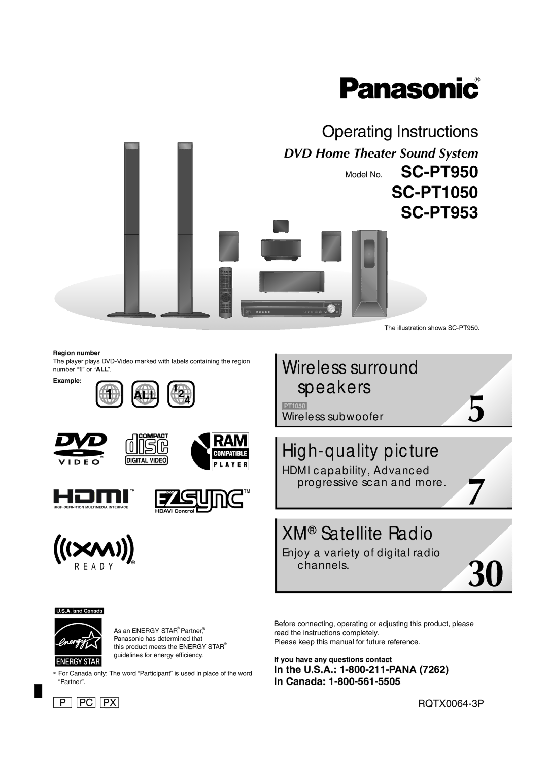 Panasonic SC-PT953, SCPT950 operating instructions If you have any questions contact, Region number, Example, A.andCanada 