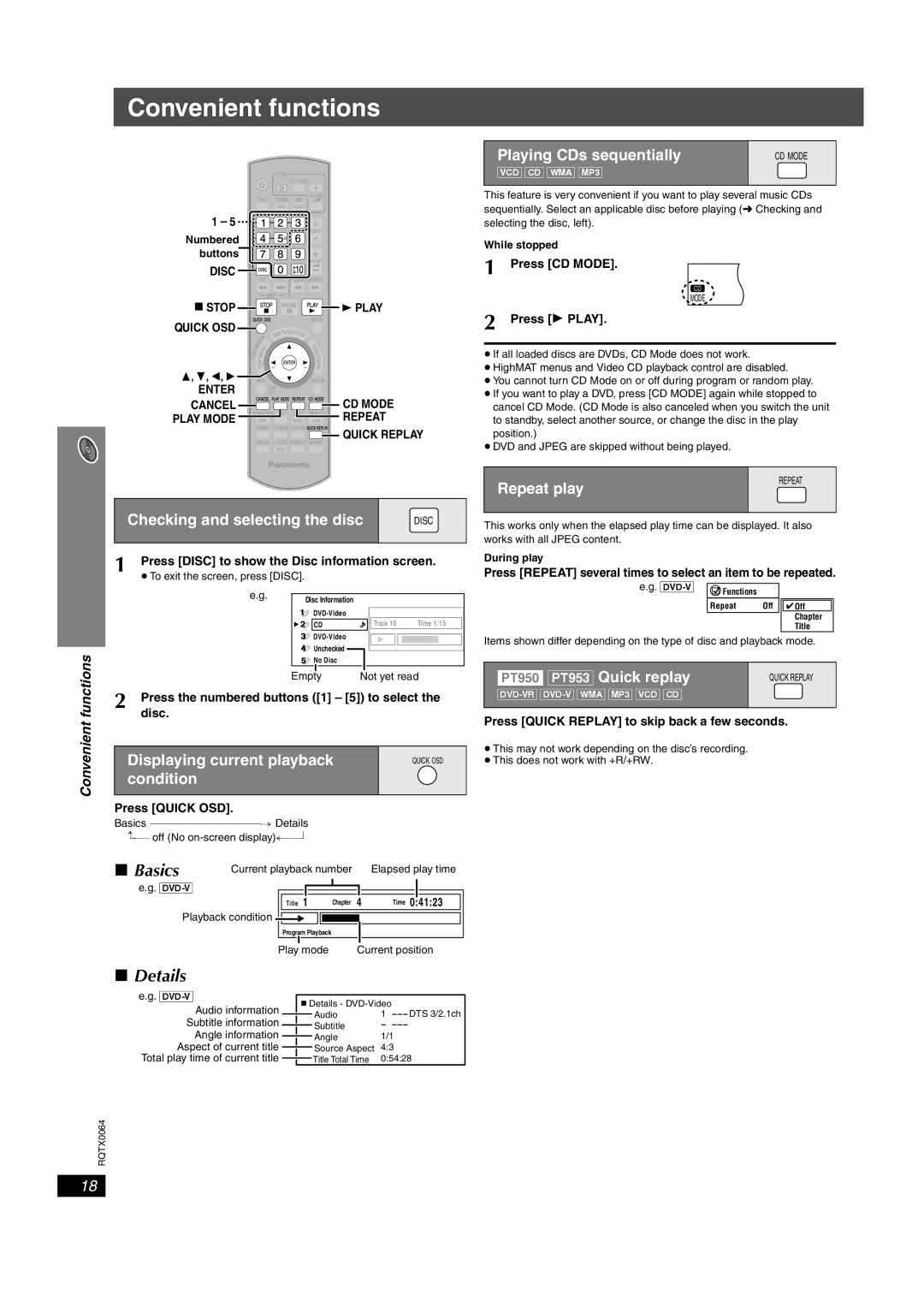 Panasonic SCPT950, SC-PT953, SCPT1050 operating instructions Convenient functions, Basics, Details 