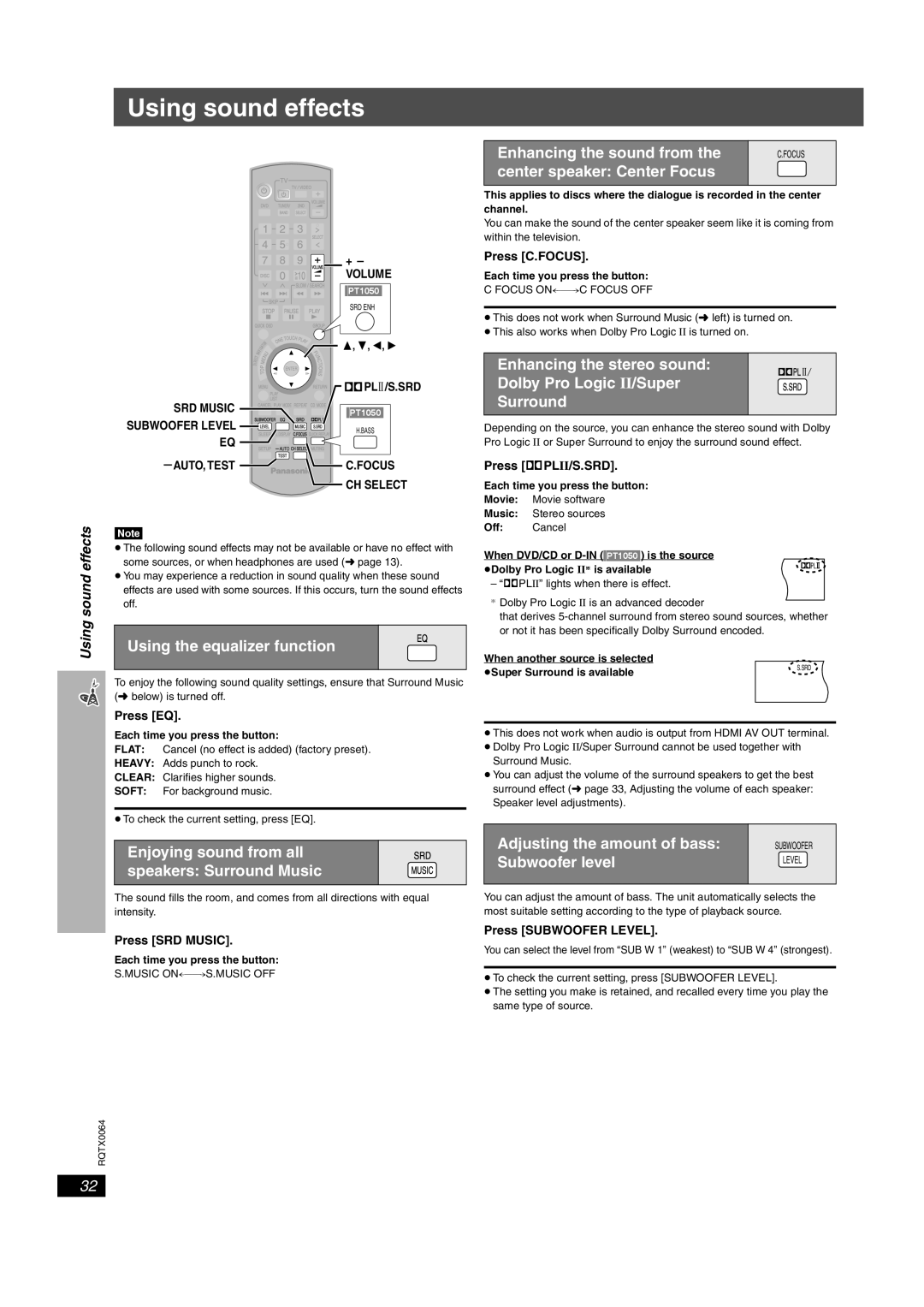 Panasonic SCPT1050, SCPT950, SC-PT953 operating instructions Using sound effects 