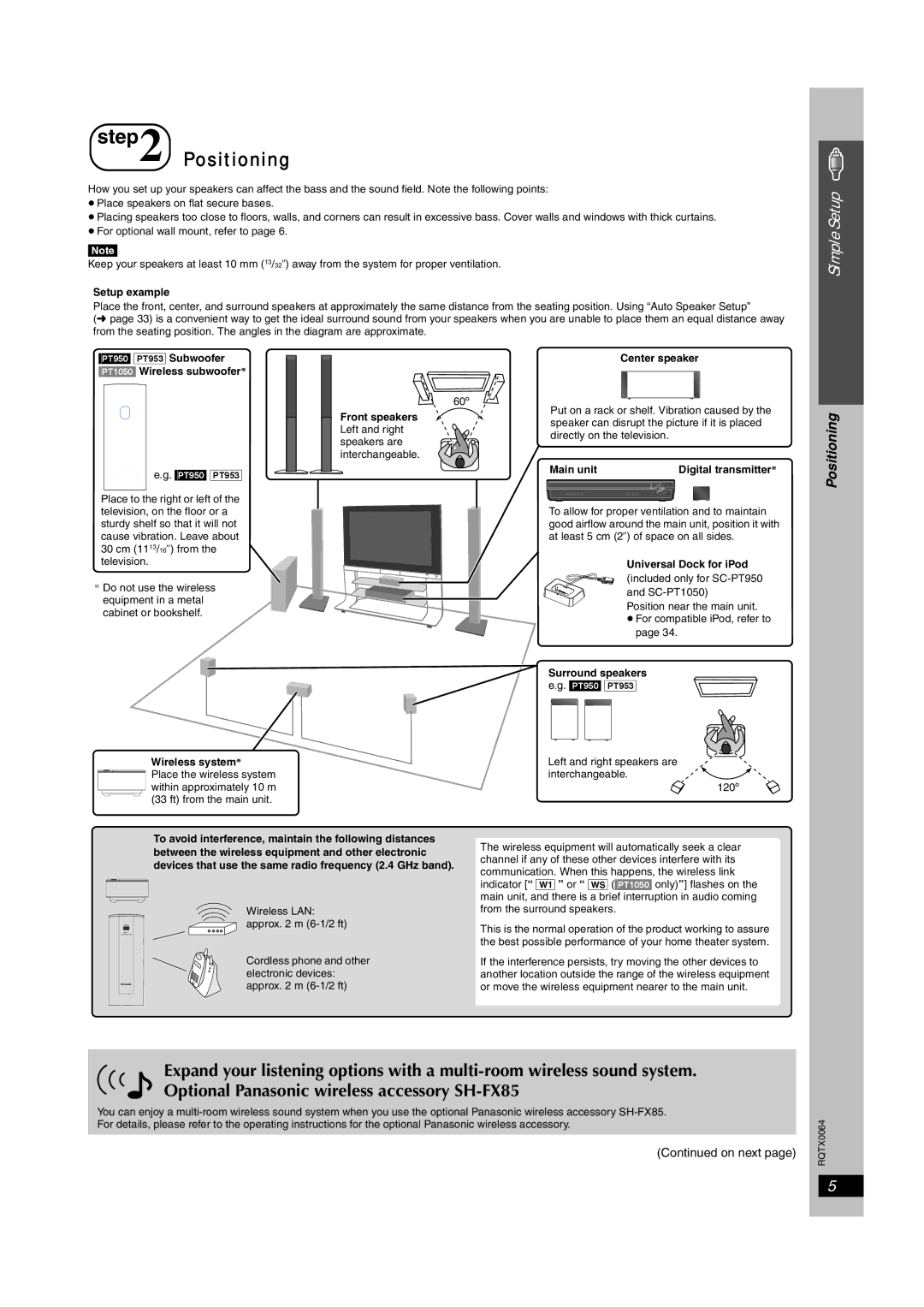 Panasonic SCPT1050, SCPT950, SC-PT953 operating instructions Positioning, PT950 PT953 