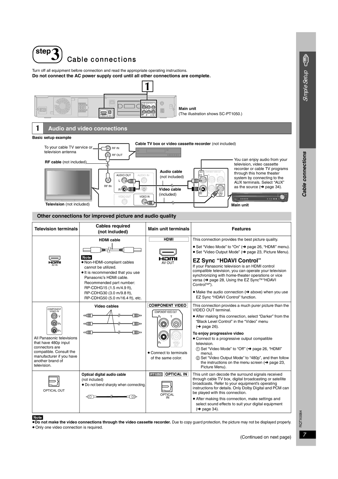 Panasonic SC-PT953, SCPT950, SCPT1050 operating instructions Cable connections, Audio and video connections, Features 