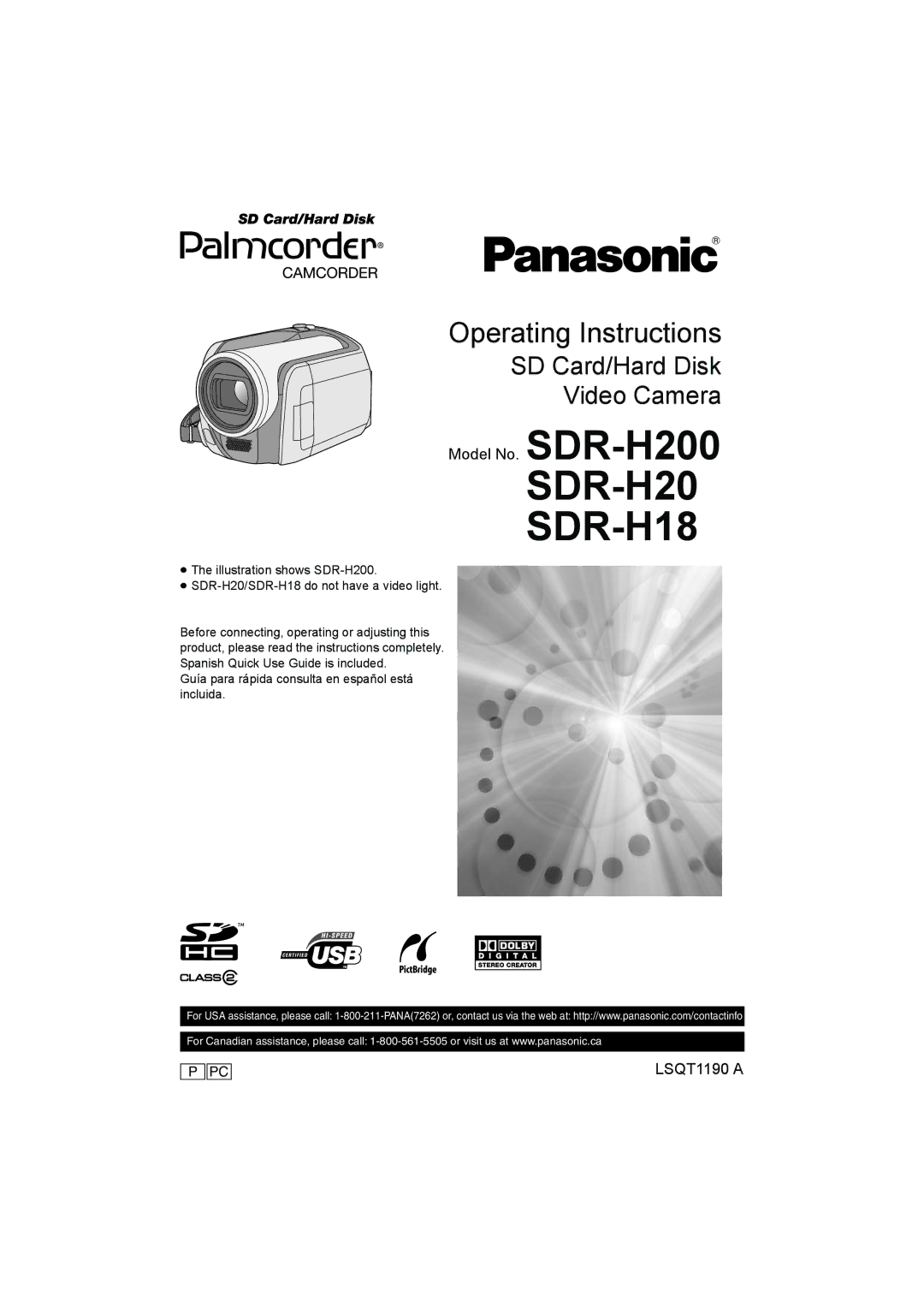 Panasonic SDR-H200 operating instructions SDR-H20 SDR-H18 