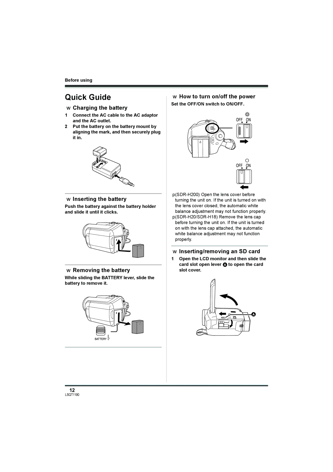 Panasonic SDR-H200, SDR-H18 operating instructions Quick Guide 