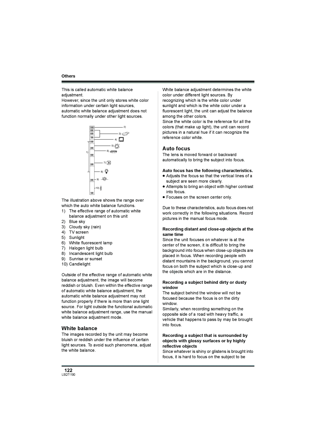 Panasonic SDR-H18, SDR-H200 operating instructions White balance, Auto focus, 122 