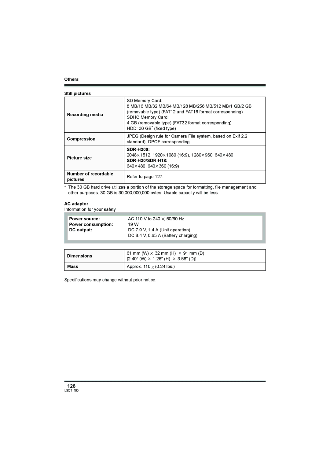 Panasonic SDR-H200, SDR-H18 operating instructions 126 