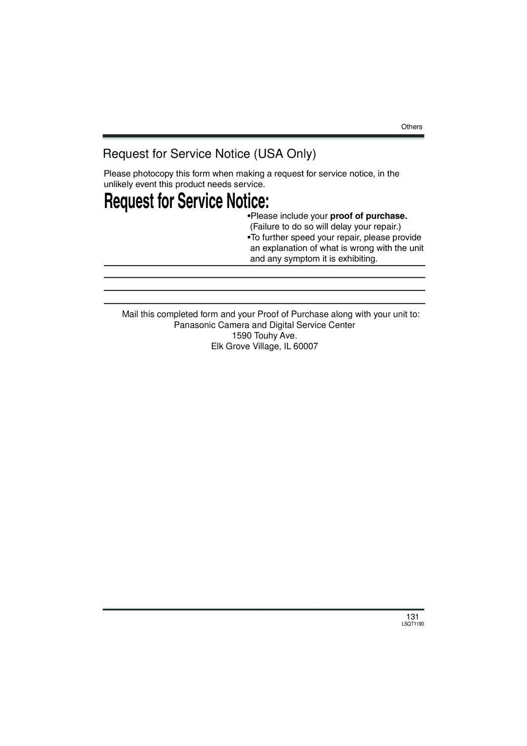 Panasonic SDR-H18, SDR-H200 operating instructions Request for Service Notice USA Only, 131 