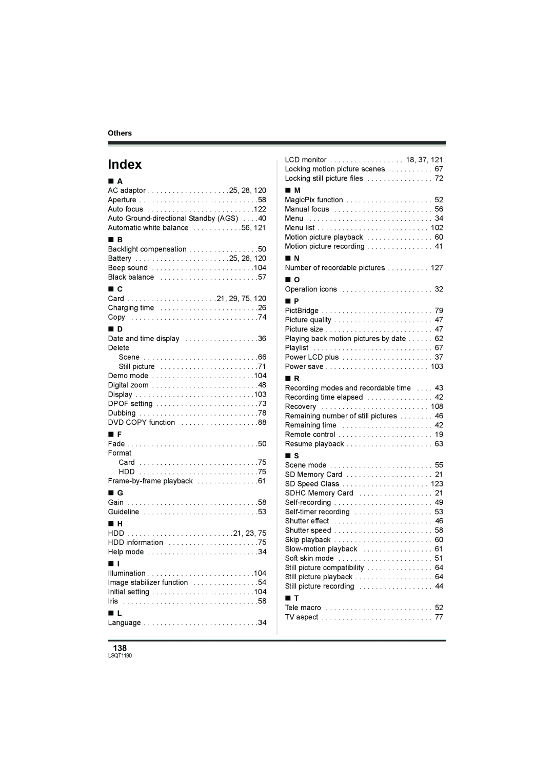 Panasonic SDR-H200, SDR-H18 operating instructions Index, 138 