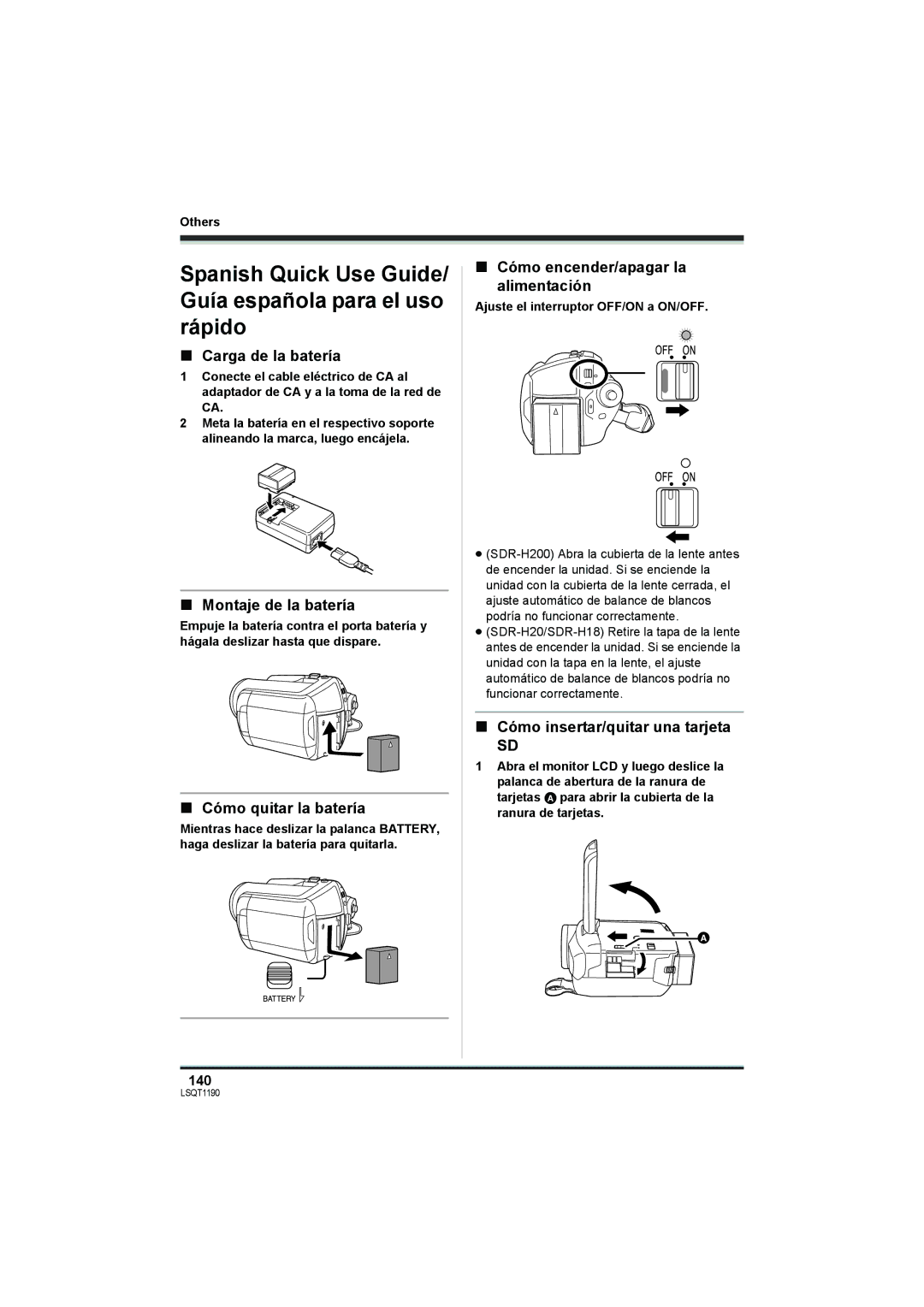 Panasonic SDR-H18, SDR-H200 operating instructions Spanish Quick Use Guide/ Guía española para el uso rápido 