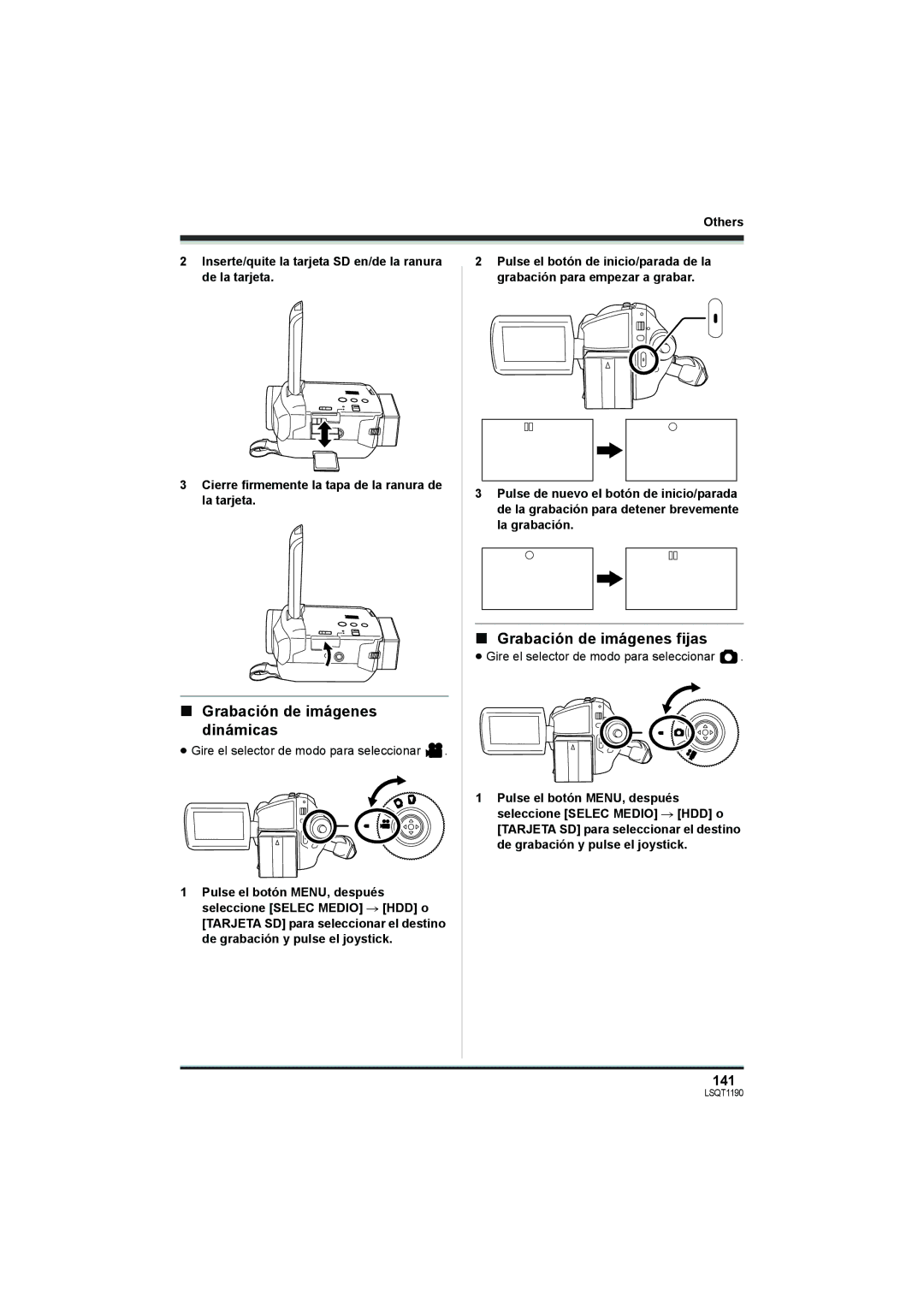 Panasonic SDR-H200, SDR-H18 operating instructions Grabación de imágenes dinámicas, Grabación de imágenes fijas, 141 