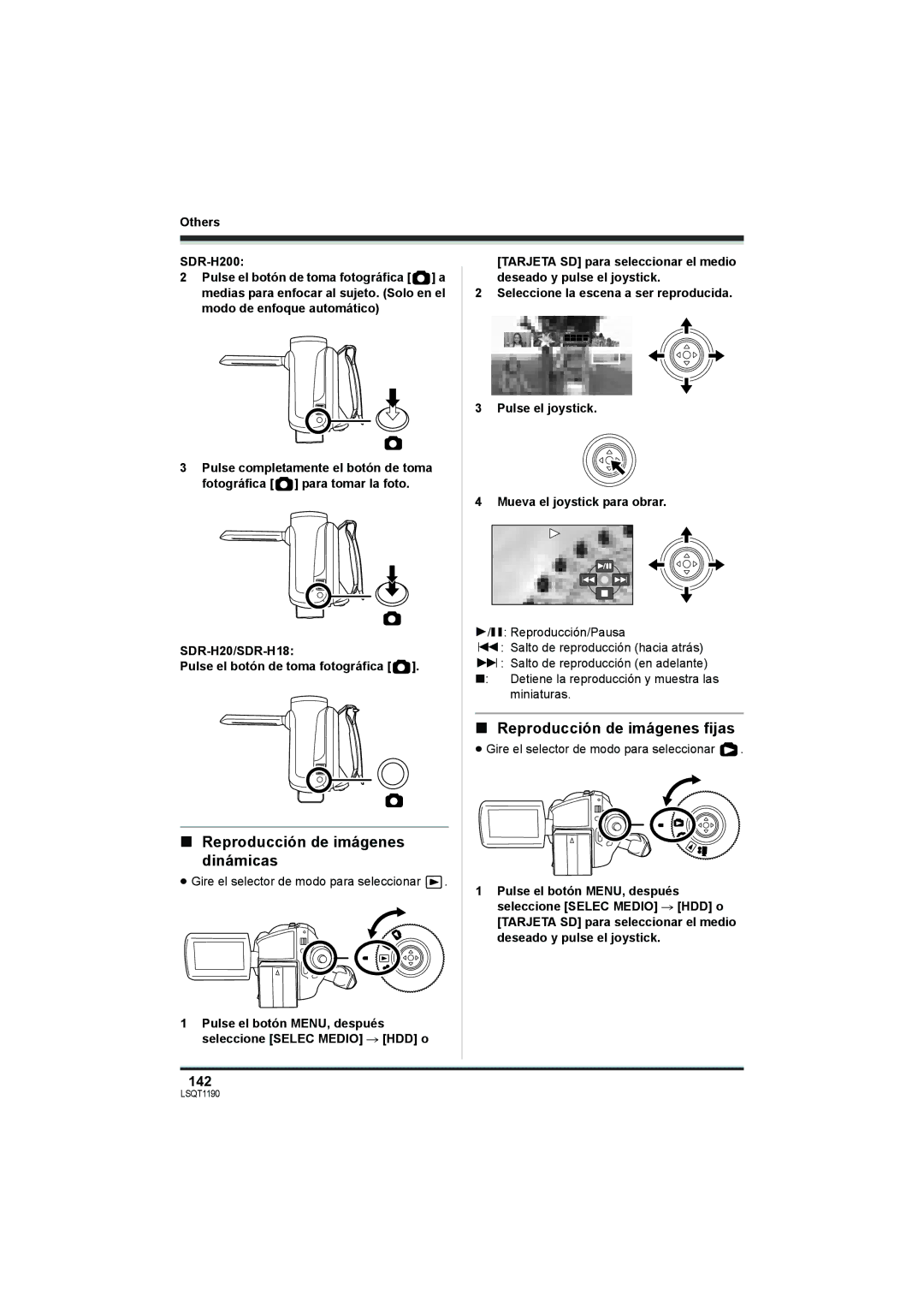 Panasonic SDR-H18 Reproducción de imágenes dinámicas, Reproducción de imágenes fijas, 142, Others SDR-H200 