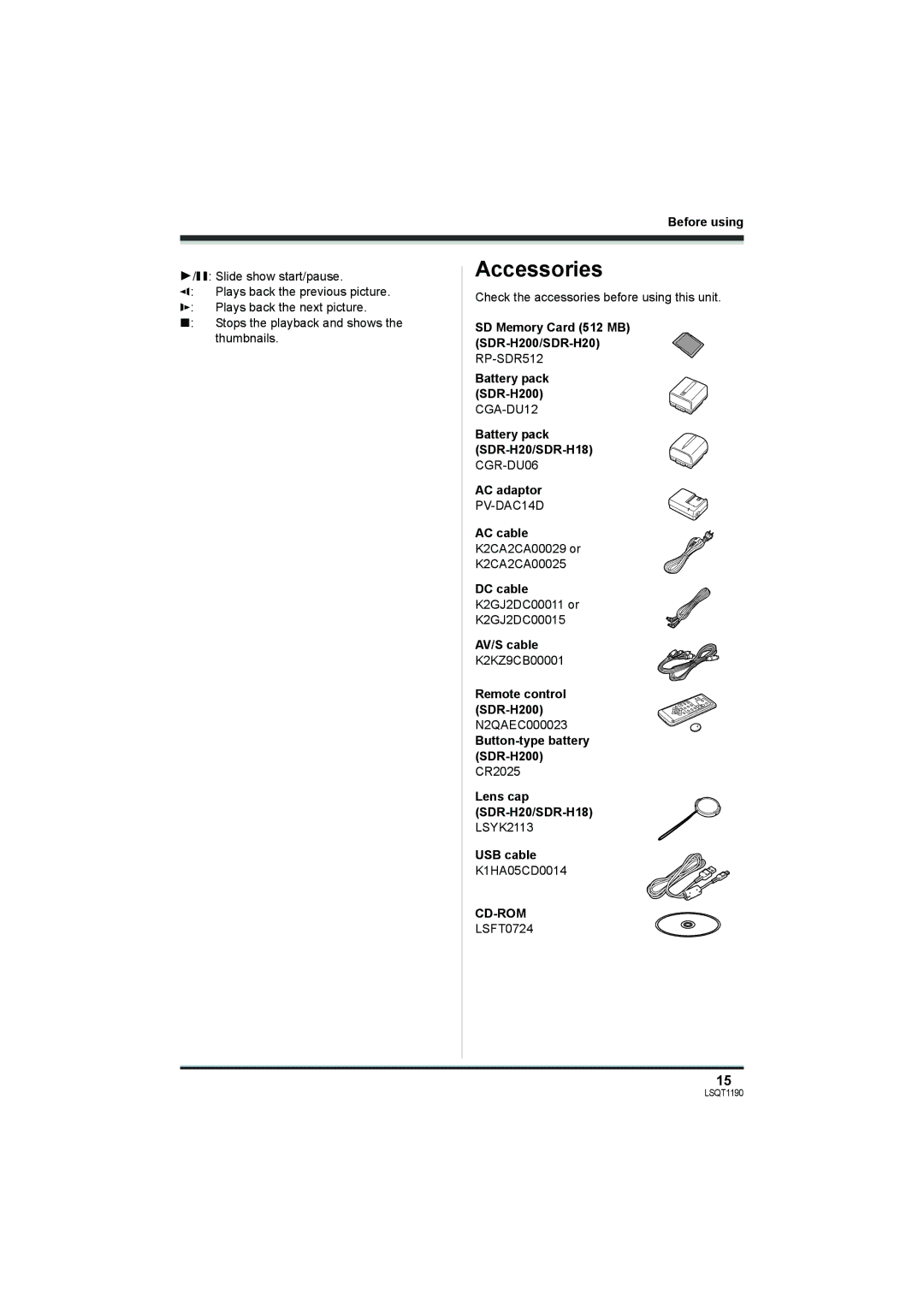 Panasonic SDR-H200, SDR-H18 operating instructions Accessories, Cd-Rom 