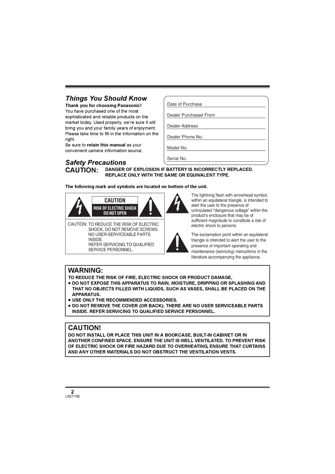 Panasonic SDR-H18, SDR-H200 operating instructions Things You Should Know 