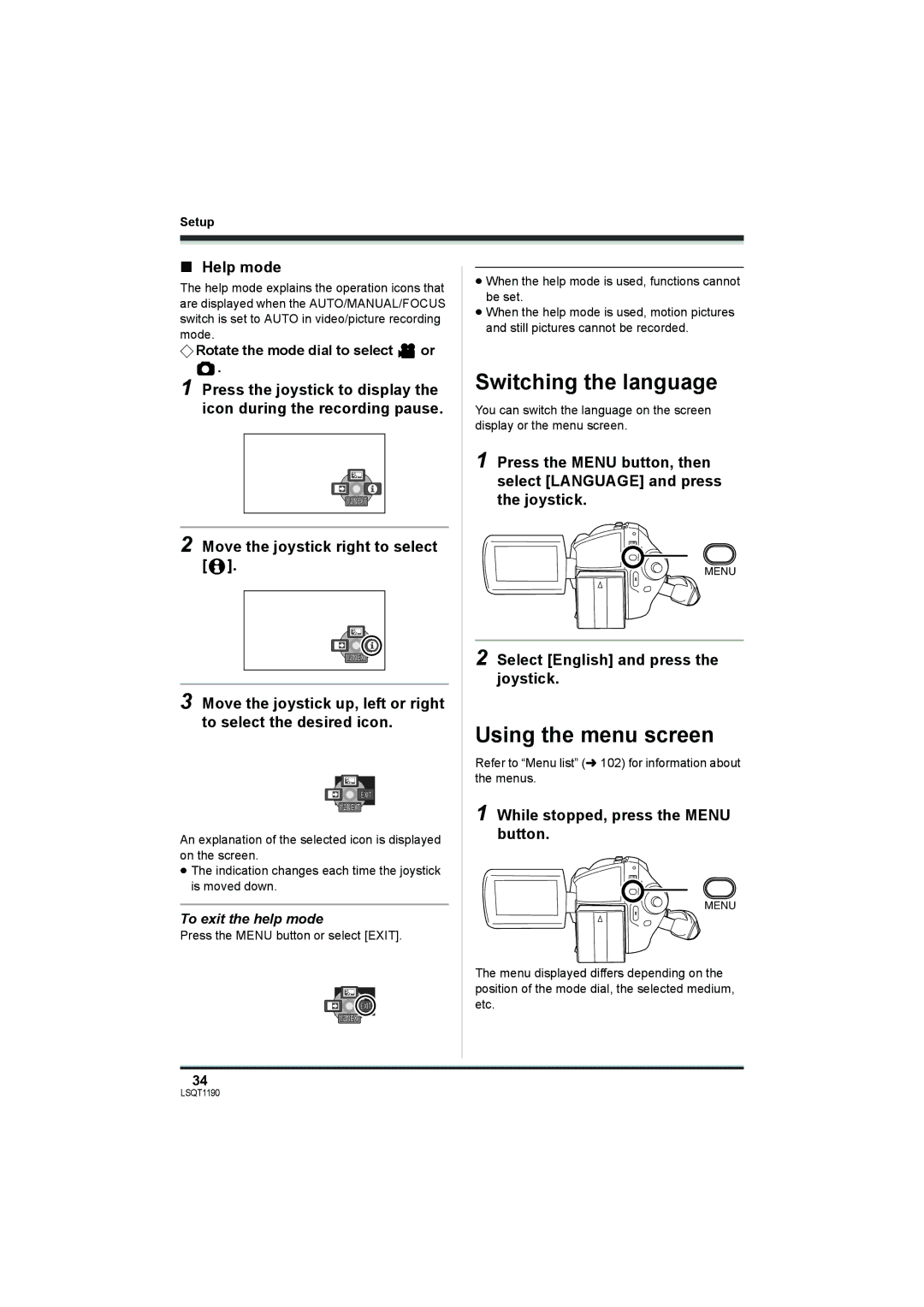 Panasonic SDR-H200, SDR-H18 operating instructions Switching the language, Using the menu screen 