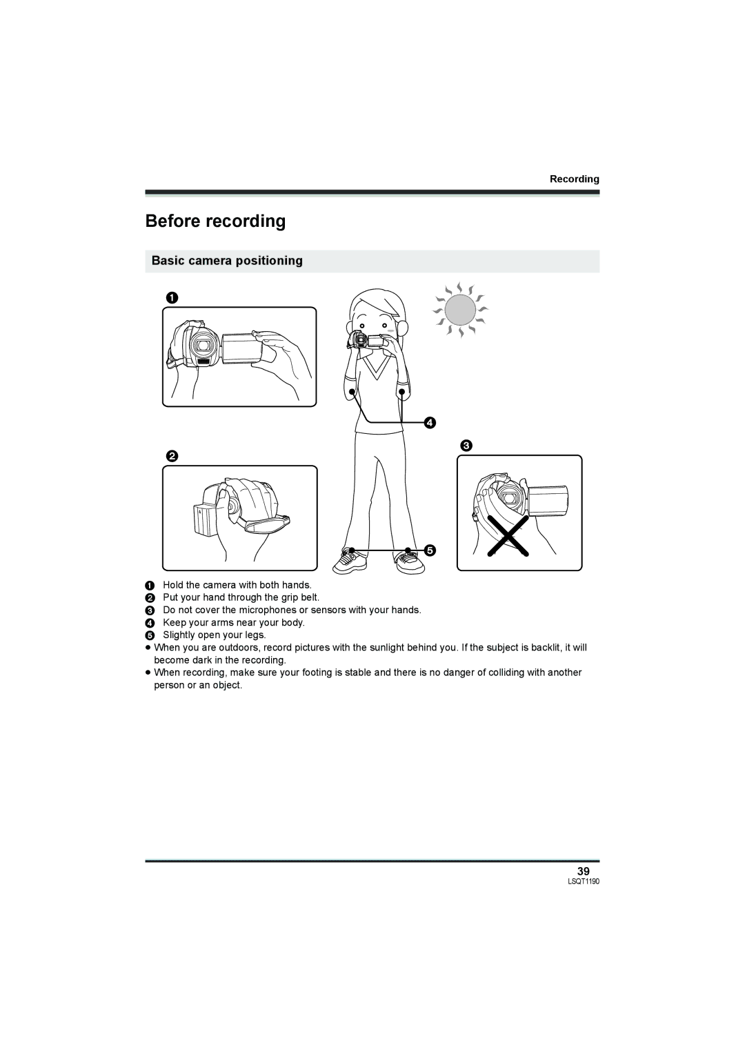 Panasonic SDR-H200, SDR-H18 operating instructions Before recording, Basic camera positioning, Recording 