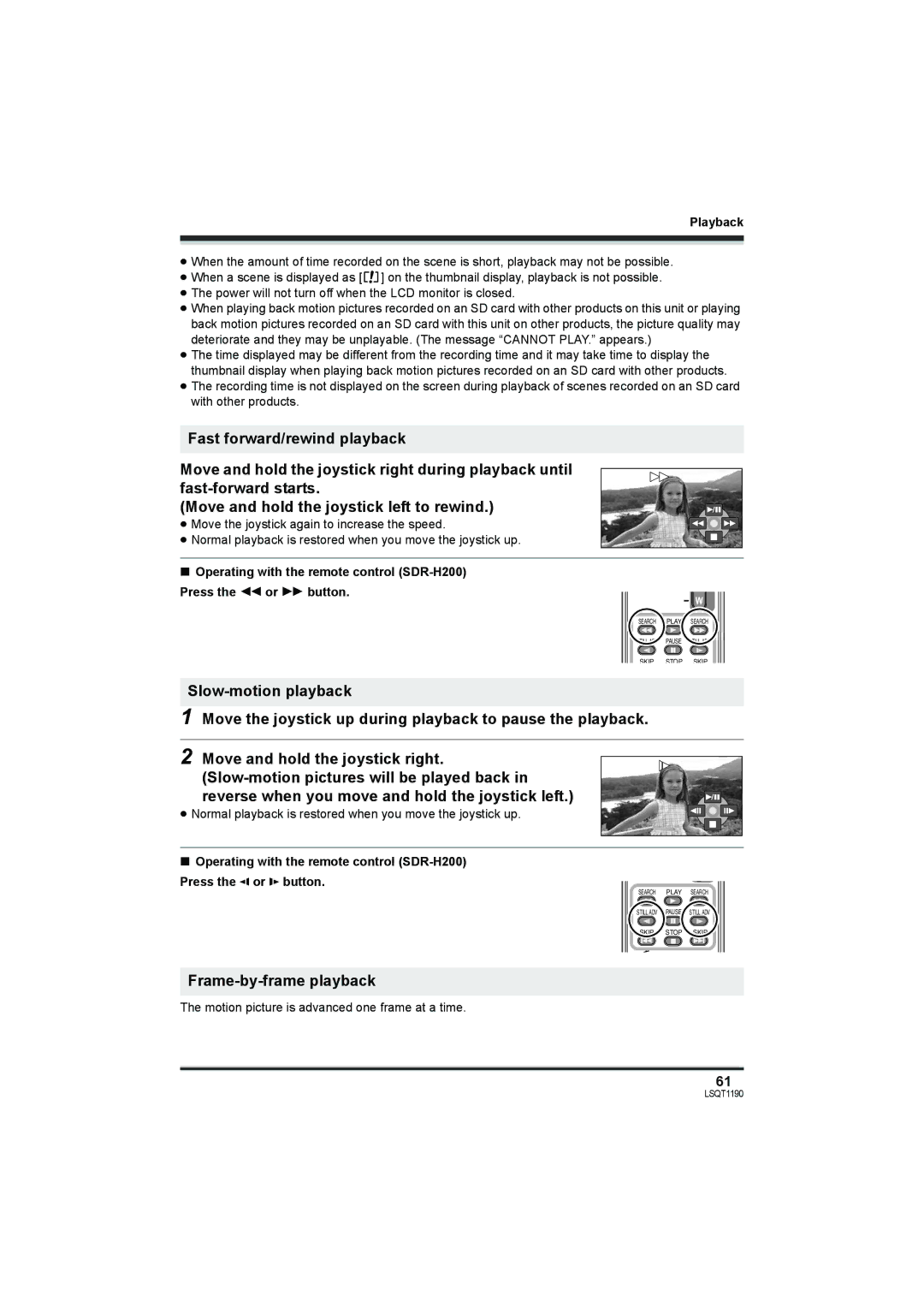 Panasonic SDR-H200, SDR-H18 operating instructions Frame-by-frame playback 