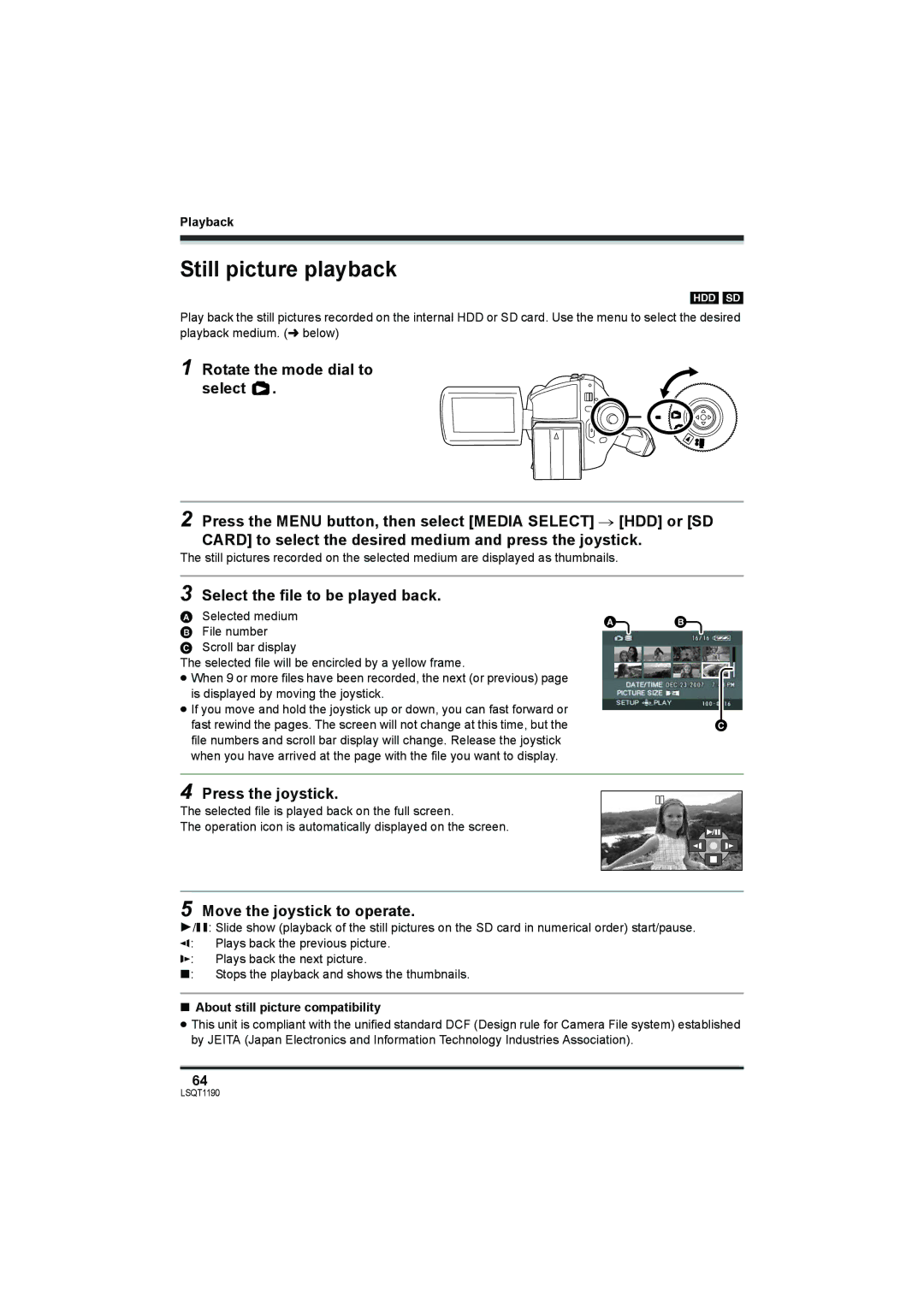 Panasonic SDR-H200, SDR-H18 Still picture playback, Select the file to be played back, Selected medium File number 