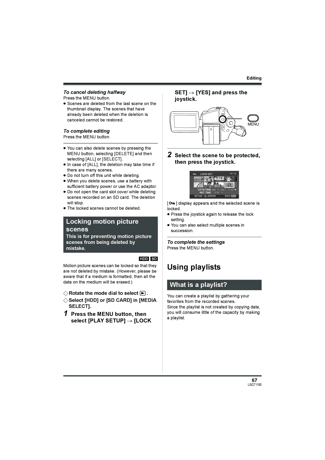 Panasonic SDR-H200, SDR-H18 operating instructions Using playlists, Locking motion picture scenes, What is a playlist? 