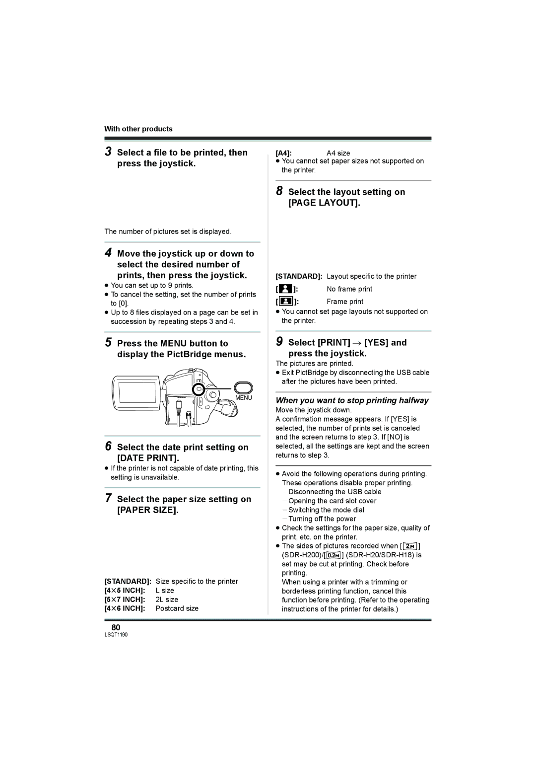 Panasonic SDR-H18 Select a file to be printed, then press the joystick, Select the date print setting on Date Print 