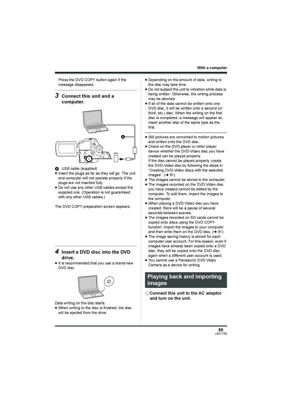 Panasonic SDR-H18, SDR-H200 Playing back and importing images, Insert a DVD disc into the DVD drive 