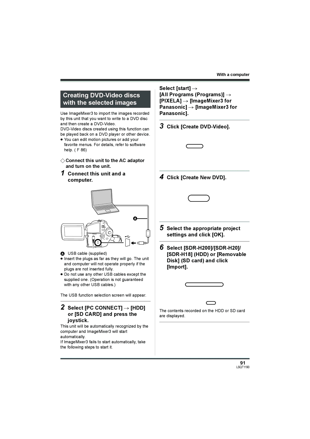 Panasonic SDR-H200, SDR-H18 operating instructions Creating DVD-Video discs with the selected images 