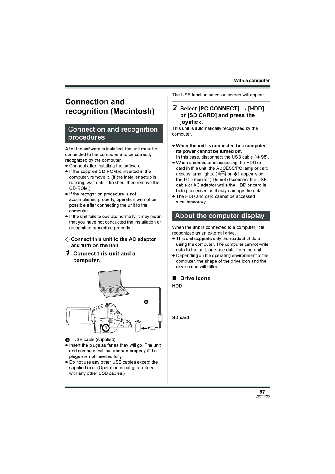 Panasonic SDR-H200, SDR-H18 operating instructions Connection and recognition Macintosh 