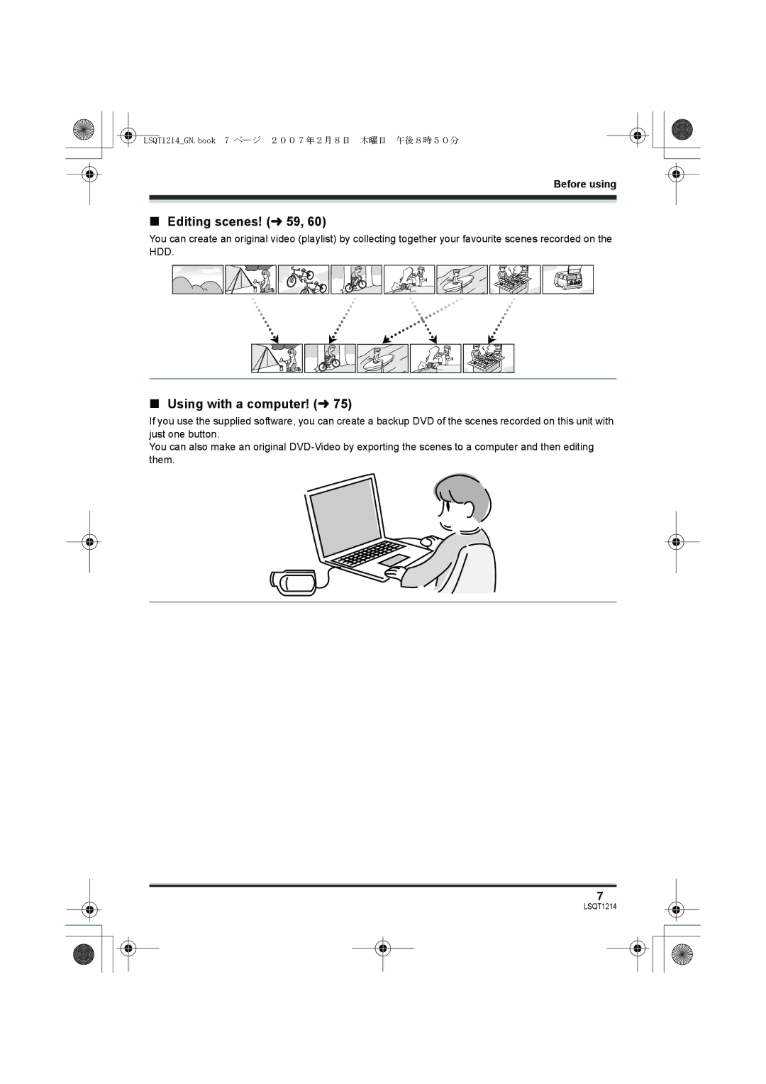 Panasonic SDR-H250GN, SDR-H20GN operating instructions Editing scenes! l59, Using with a computer! l 