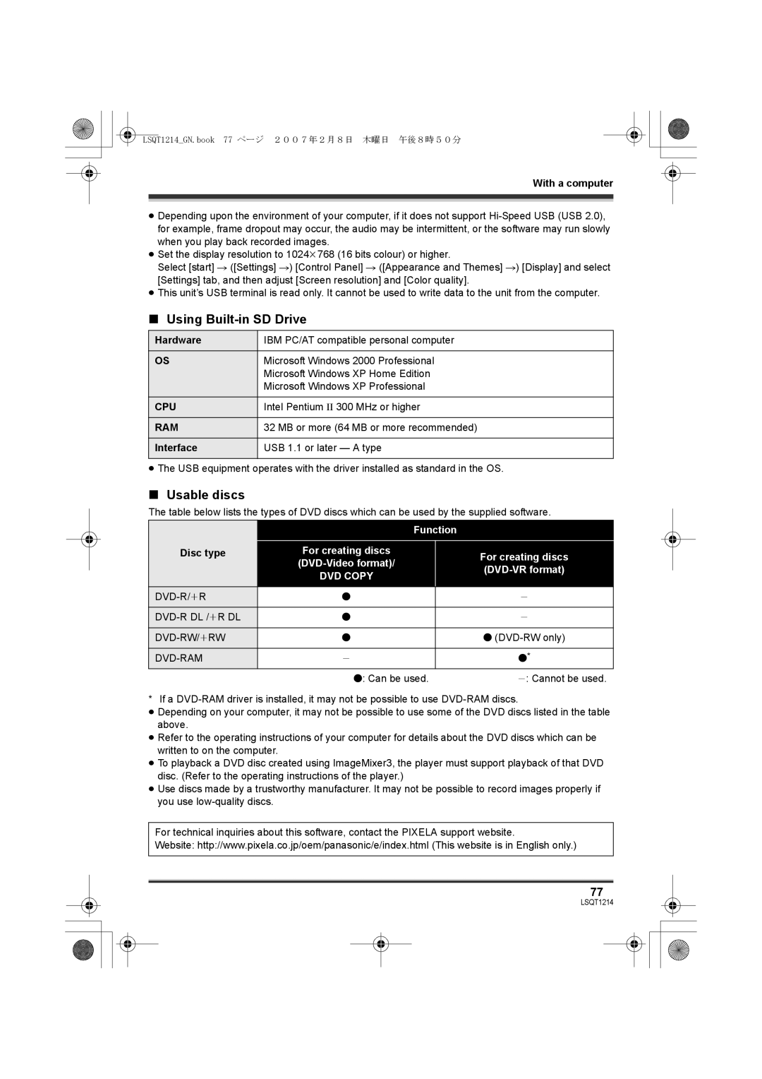 Panasonic SDR-H250GN, SDR-H20GN operating instructions Using Built-in SD Drive, Usable discs, Disc type 