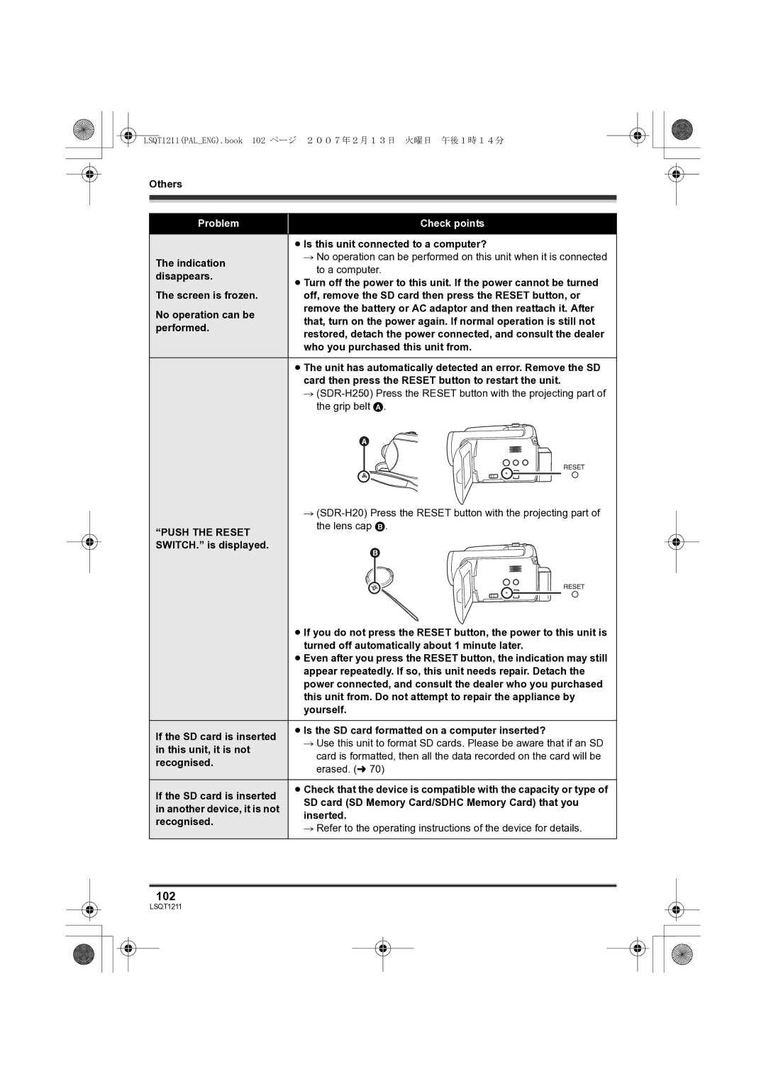 Panasonic SDR-H250EB operating instructions 102 