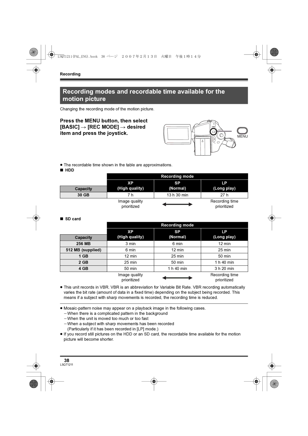 Panasonic SDR-H250EB operating instructions Hdd, SD card 