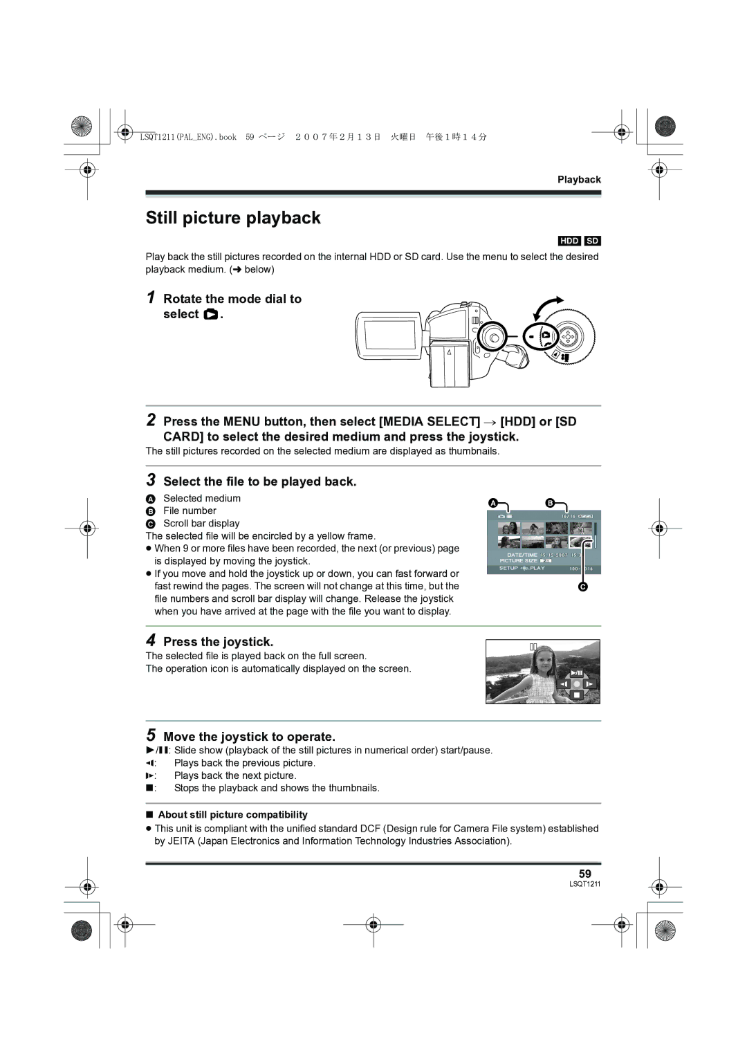 Panasonic SDR-H250EB Still picture playback, Select the file to be played back, Selected medium File number 