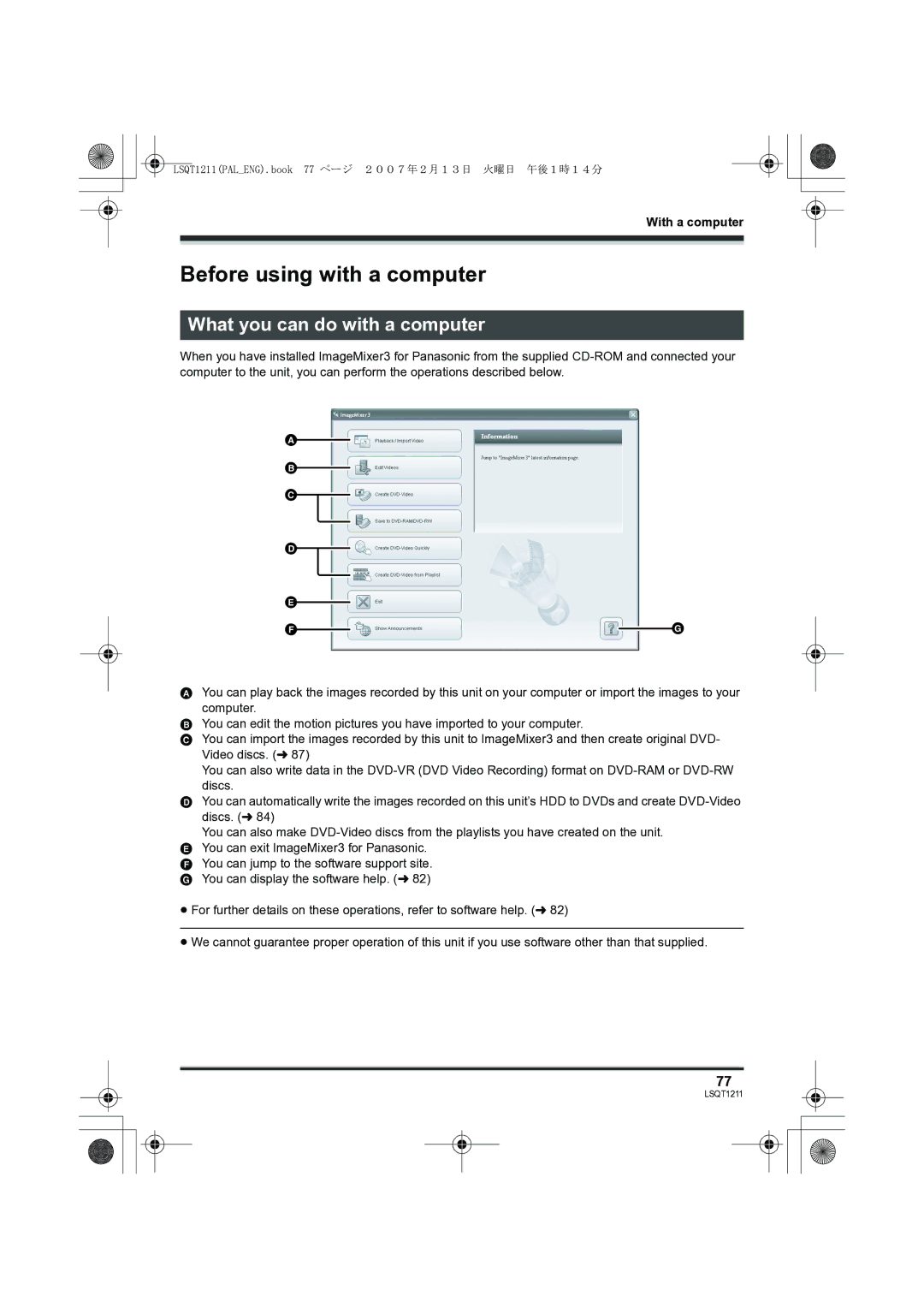 Panasonic SDR-H250EB operating instructions Before using with a computer, What you can do with a computer, With a computer 