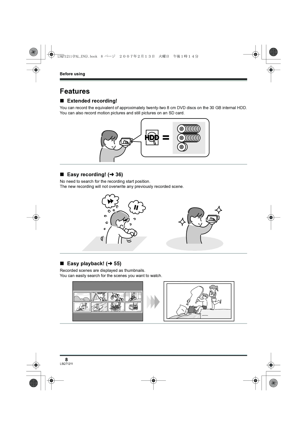 Panasonic SDR-H250EB Features, Extended recording, Easy recording! l36, Easy playback! l, Before using 