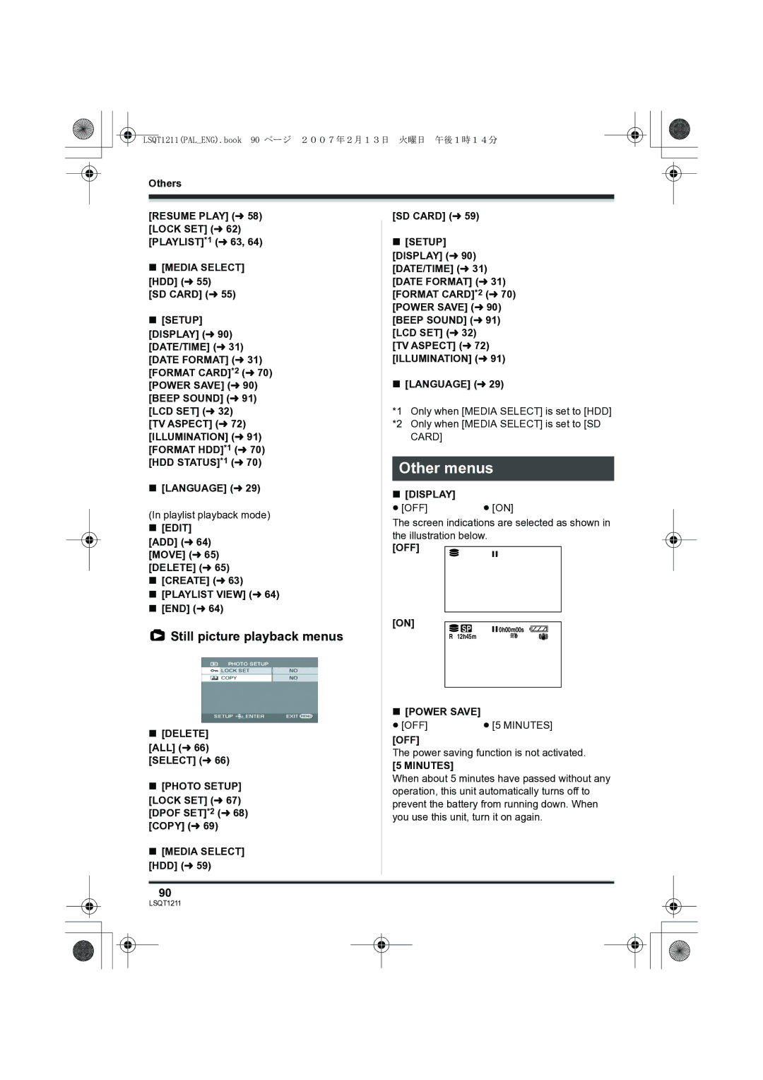 Panasonic SDR-H250EB operating instructions Other menus, Still picture playback menus, Delete ALL l 66 Select l 