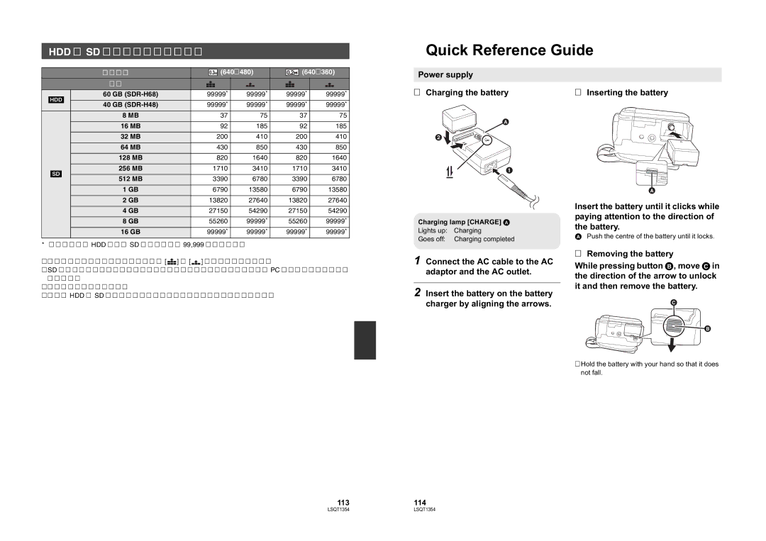 Panasonic SDR-H48GK manual 113, 114 