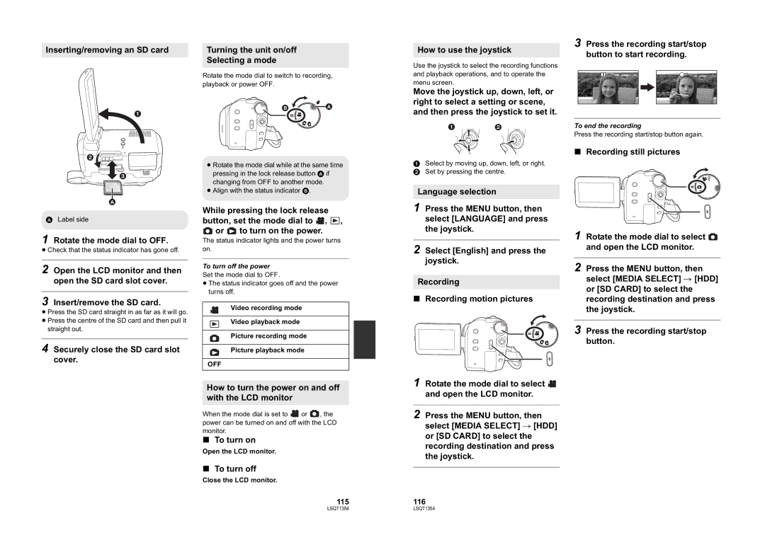 Panasonic SDR-H48GK manual 115, 116 