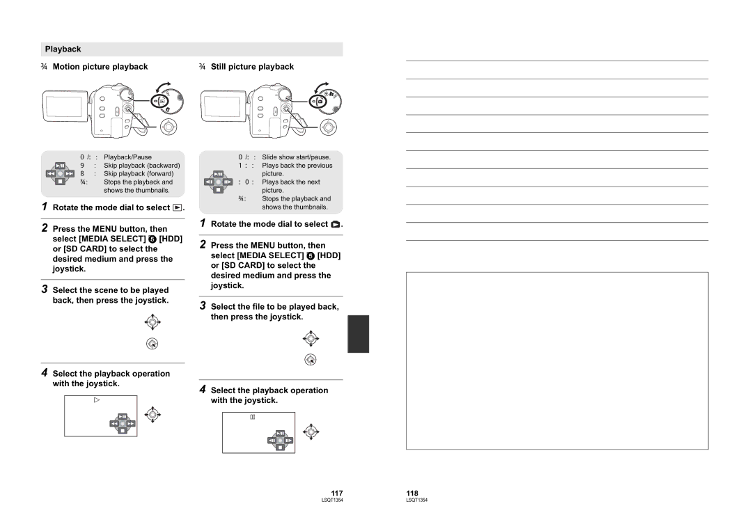 Panasonic SDR-H48GK manual Playback Motion picture playback Still picture playback, 117118 