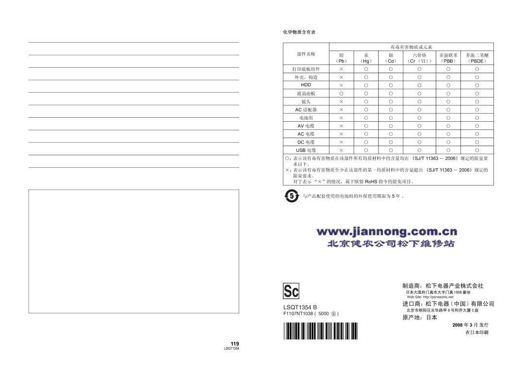 Panasonic SDR-H48GK manual 119 